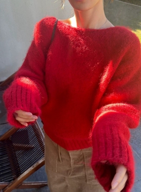 IU ROOM 韩系前后两穿绑带兔绒毛衣氛围感圣诞套头针织上衣3865