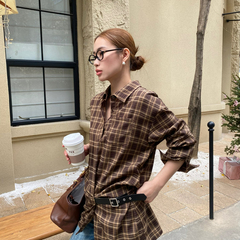 MADEIN OST-26年早春首发英伦复古格纹收胯皮扣装饰连衣裙91101