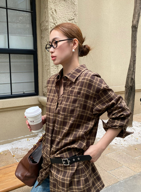 MADEIN OST-26年早春首发英伦复古格纹收胯皮扣装饰连衣裙91101