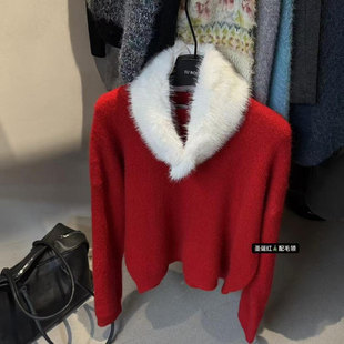 韩系慵懒风显瘦兔绒毛衣氛围感圆领毛衣宽松上衣3789 ROOM