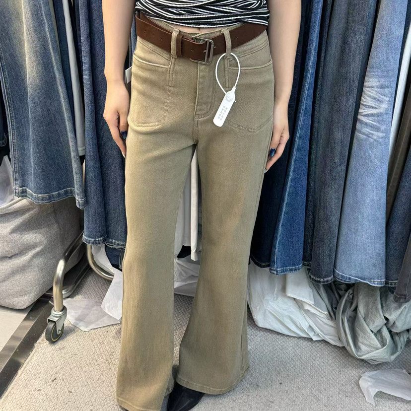 韩版高腰显瘦微喇牛仔裤女26初秋新款百搭喇叭休闲长裤配腰带0566