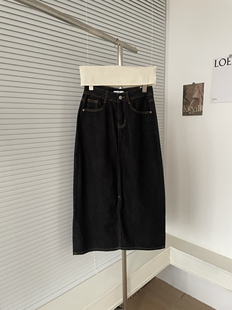 FFAN8795 裙子 2普蓝高腰前开叉牛仔半身裙女百搭显瘦A字中长款