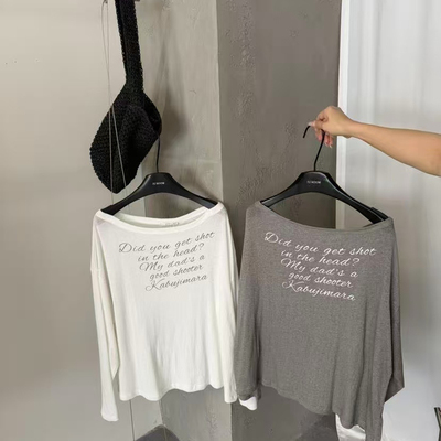 IU ROOM-26年早春斜肩复古字母长袖T恤3918