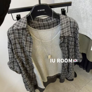 IU ROOM-26夏上新韩系复古格纹衬衫(不含内搭和项链)5750