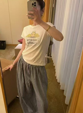 IU ROOM-26夏上新休闲百搭天使印花短袖T恤1238#