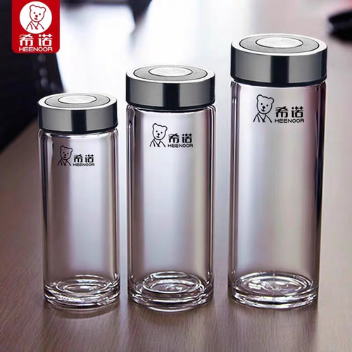 希诺单层玻璃杯6016L 6017L带滤网泡茶杯便携杯子经典杯盖玻璃杯