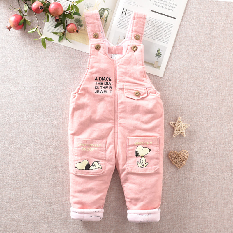 美小鸭婴儿棉裤1-2岁宝宝背带裤纯棉A类薄棉裤子含棉花冬装可开档