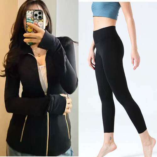 lulu Yarn vibration新款立领三代口袋金瑜伽服夹克套装两件套透