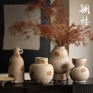 新中式时尚简约花瓶大波点陶瓷装饰样板间茶室客厅艺术家居瓶糖豆