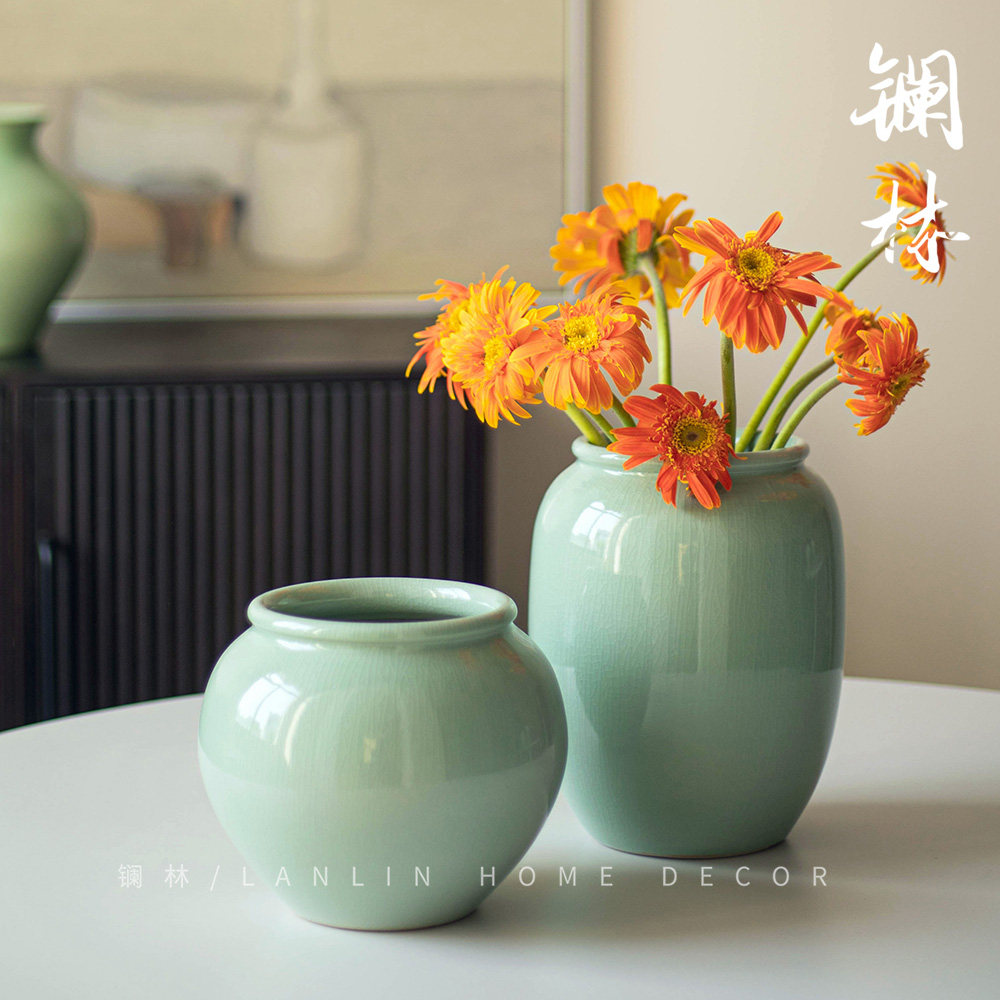 中古风陶瓷花瓶中式复古禅意风鲜花餐桌客厅桌面摆件水培小众绿色,家居饰品,花瓶,淘宝优惠券,粉丝福利购,淘宝优惠卷