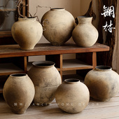 新中式 台面陶瓷花瓶景德镇侘寂风粗陶罐子复古土陶粗糙感花盆灼器