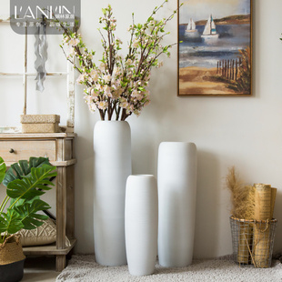 家居客厅插花落地摆件现代简约橱窗干花装 北欧白色陶瓷花瓶套装 饰