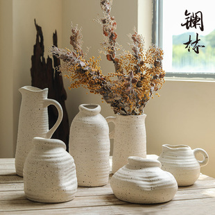 粗陶花瓶摆件干花鲜花台面陶瓷花器简约现代创意家居室内软装 饰 装