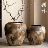 落地陶瓷大花瓶新中式 饰插花器曼云大缸小号 复古粗陶罐客厅酒店装