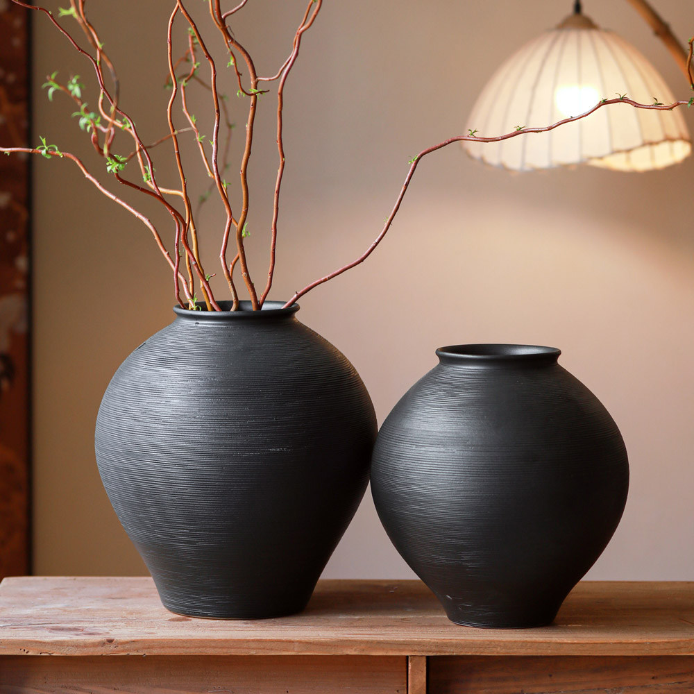 景德镇新中式黑色陶瓷花瓶摆件客厅干花插花器民宿酒店高级感花器,家居饰品,花瓶,淘宝优惠券,粉丝福利购,淘宝优惠卷