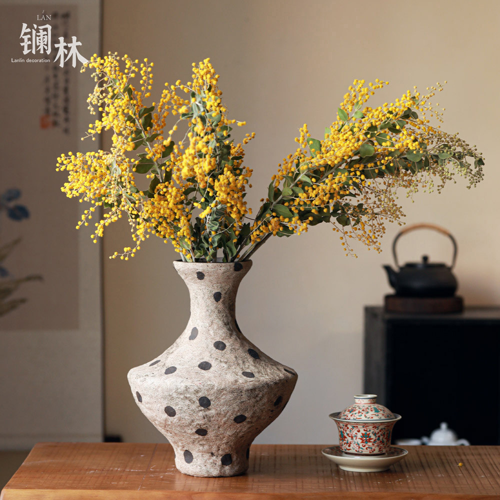 复古陶瓷花瓶客厅插花中式家居民宿茶室摆件台面水培养花氛围装饰