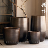 景德镇落地陶瓷花盆复古禅意家居客厅宽口绿植发财树摆件鎏金花盆