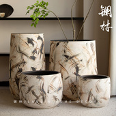 新中式 艺术手绘陶瓷花盆室内阳台花园高级绿植造景盆大号寻梦花盆