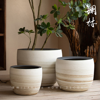 景德镇落地陶瓷花盆大口径阳台花园种树造景花盆简约现代盆栽土星