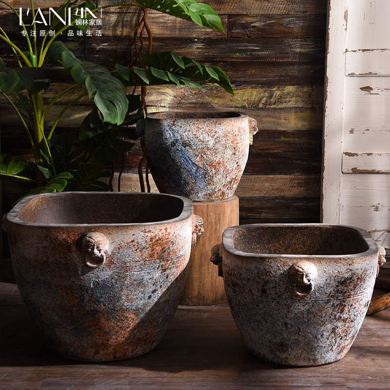 陶瓷特大号缸老式仿古鱼缸粗陶睡莲花坛酒店庭院花盆复古种树大盆