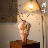 镧林禅意复古陶瓷花瓶景德镇侘寂风雅致粗陶冷香瓶民宿茶室插花器