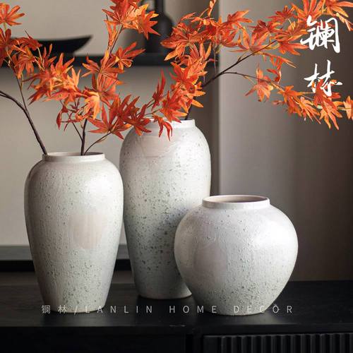 手工粗陶白色新中式风禅意插干花