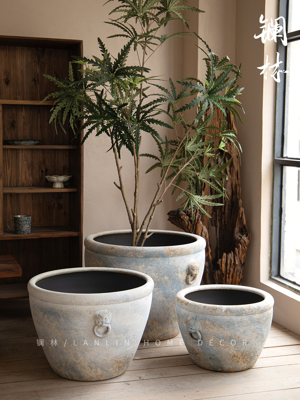 景德镇手工粗陶狮头陶瓷大缸落地圆坛水缸大花盆鱼缸摆件庭院圆弘