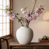 新中式 现代简约素色陶瓷花瓶侘寂风复古插干花器客厅民宿陶罐原沛