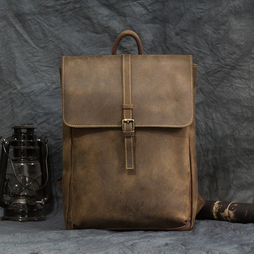 旅行疯马皮复古15寸电脑手提男包