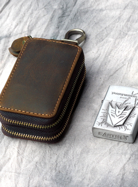 疯马皮男女真皮复古手工头层牛皮双层车钥匙包扣个性青年钥匙扣