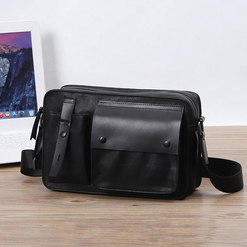 潮男复古头层牛皮男士单肩斜挎包真皮背包手工横款小包斜跨男包