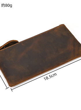 超薄6英寸手机包疯马皮真皮钱包长款纯牛皮手抓包男士皮夹手工女