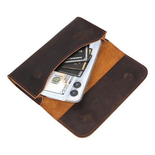 天然头层纯牛皮男士疯马皮6.9寸手机腰包适用真皮运动手拿钱包