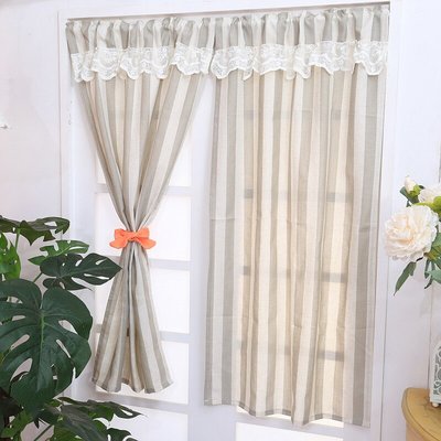 原创布艺棉麻免打孔分片式门帘对开帘遮挡半帘厨房卫生间帘子