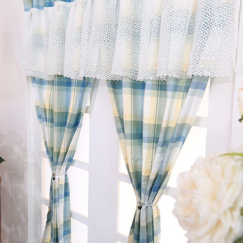 湛蓝卧室门帘对开隔断帘格子地中海半帘免打孔穿杆帘柜门帘防尘帘,居家布艺,门帘,淘宝优惠券,粉丝福利购,淘宝优惠卷