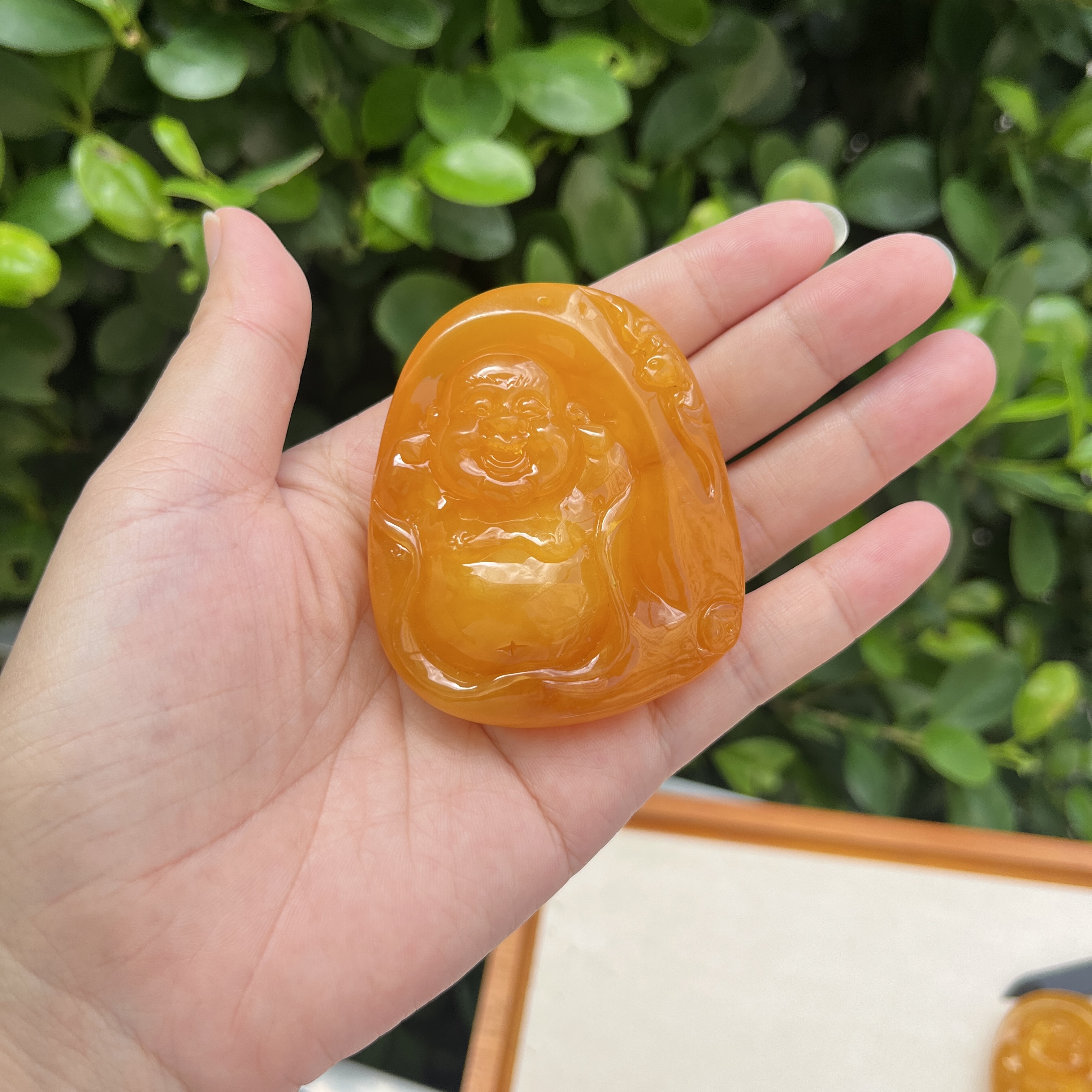 天然二代琥珀蜜蜡弥勒佛吊坠鸡油黄花蜡佛公雕刻件挂件毛衣链配饰