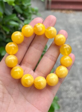 天然二代蜜蜡手串男女款鸡油黄金绞蜜瓷白飘花琥珀手链圆珠饰品29