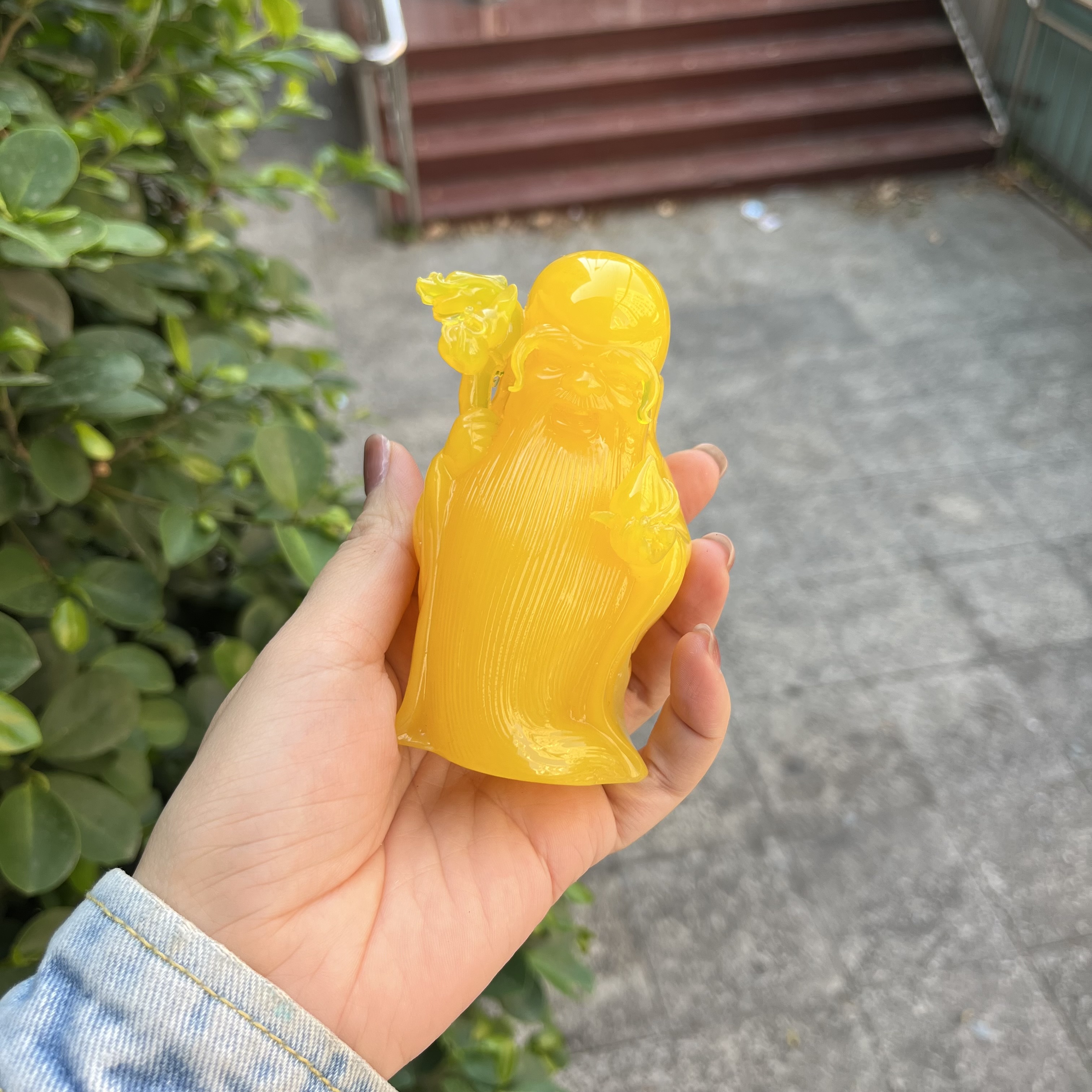 天然黄色蜜蜡摆件手工雕刻人物造型桌面装饰品工艺品福禄寿财神爷