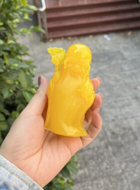 天然二代蜜蜡摆件手工雕刻人物造型桌面装饰品工艺品福禄寿财神爷