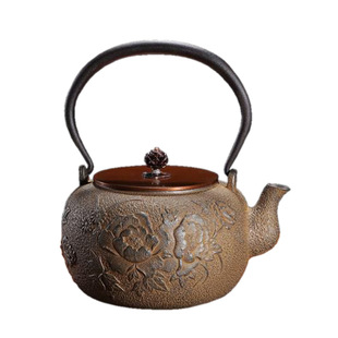 藏六造铁壶牡丹盛开铁壶铸铁壶日本老铁壶生铁壶茶壶围炉煮茶铁壶