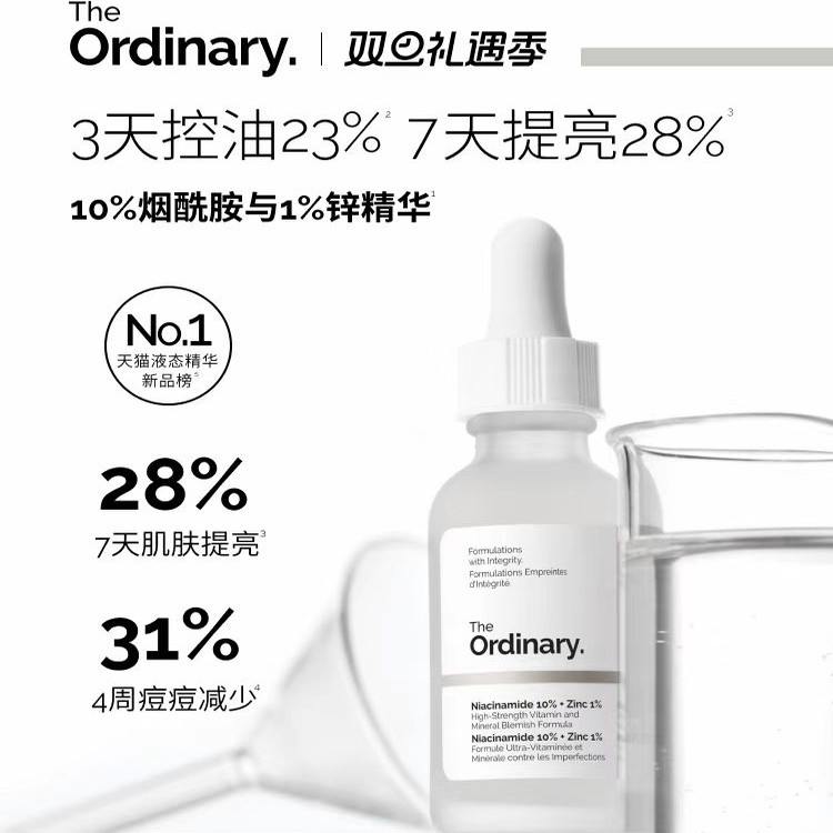 The Ordinary研度公式10%烟酰胺与1%锌精华控油祛痘提亮油皮男女图片