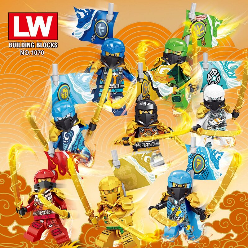 乐玩LW1070幻影忍者人仔武者八款对抗邪恶势力益智拼插积木玩具