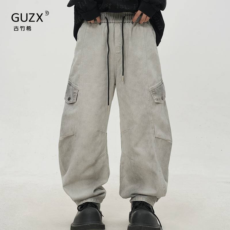 复古水洗做旧弯刀牛仔裤