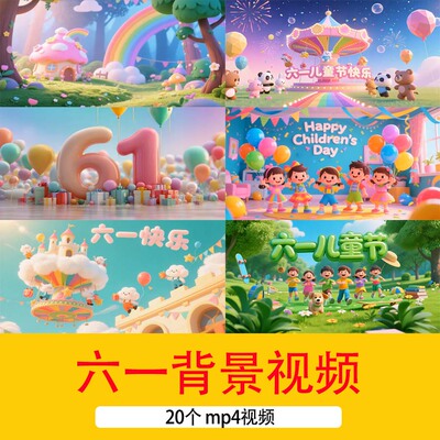 4K六一儿童节卡通庆祝动画视频61儿童节循环短视频六一儿童节背景