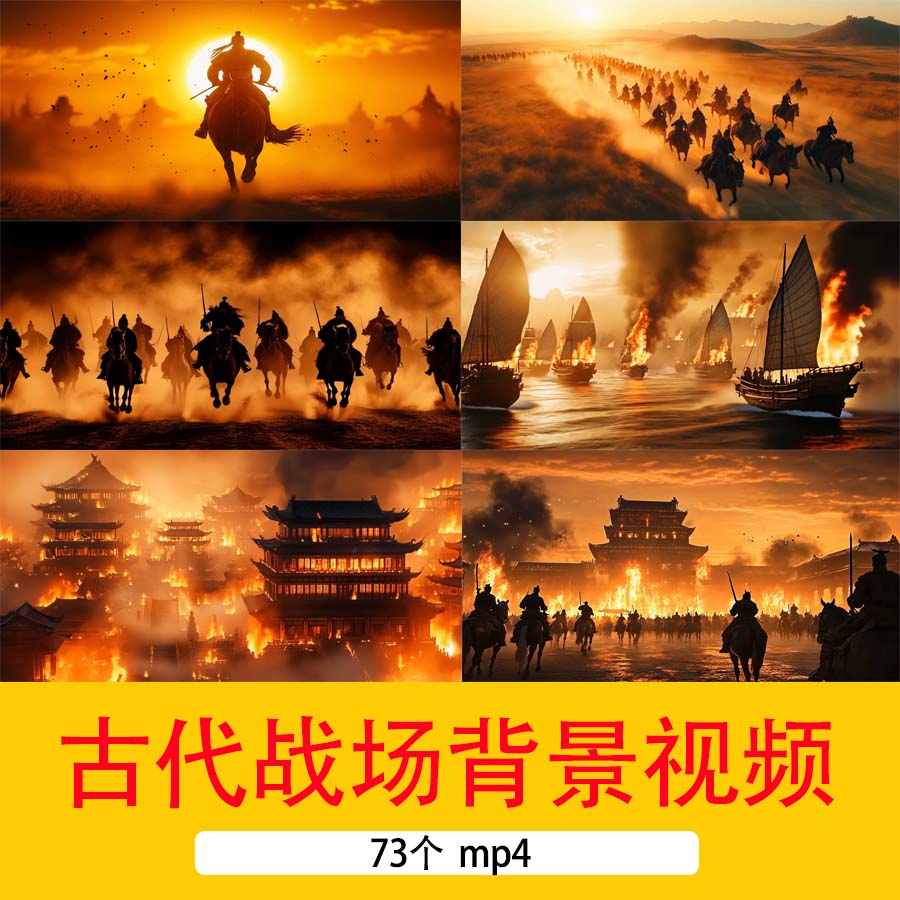4K古代战场战争攻陷城池冲锋陷阵千军万马战火连连着火背景视频