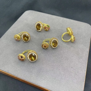 土耳其苏丹石变色石镶嵌天然碧玺活口戒指女法式vantage流行首饰