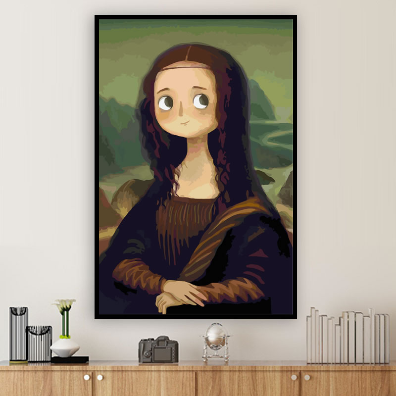 diy数字油画q版名画蒙娜丽莎戴珍珠耳环的少女减压客厅装饰填色画