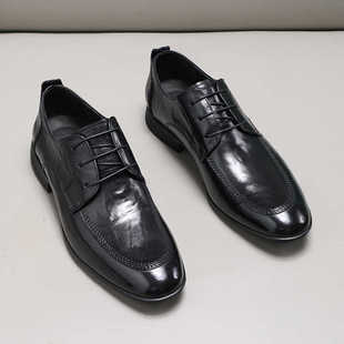 新款夏季商务正装皮鞋男手抓胎黄牛皮舒适透气羊皮内里低跟高端鞋