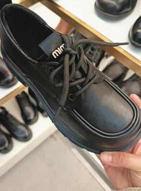 日泰女鞋乐福鞋厚底英伦增高加绒系带乐福鞋显高黑色工作鞋特价