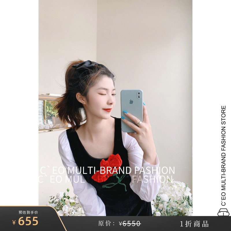 [特价1折] VIVETTA 玫瑰花丝绒衬衫袖连衣裙 P585 CEO FASHIO